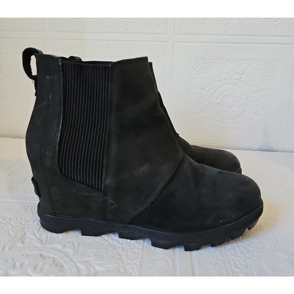 SOREL Joan Leather Rhapsody Wedge Snow Boot Womens 8.5 Black - Picture 10 of 10
